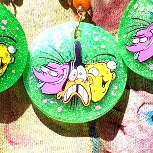 EEnE HANDPAINTED "Squished Eds" Glow-in-the-Dark Pendant W/Copper CHAIN necklace